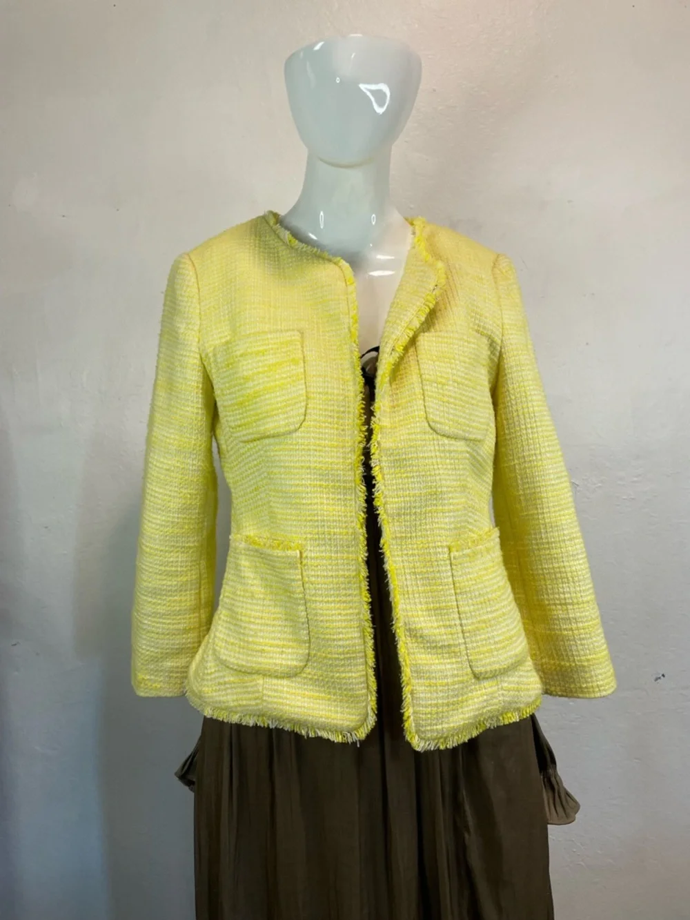 Banana Republic Lemon Yellow Tweed Pocket Blazer - Picture 1 of 10
